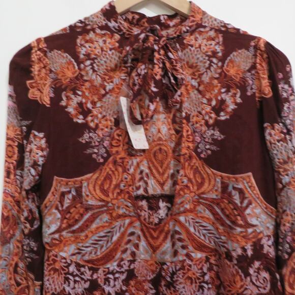 Free People Womens Sz XS Burgundy Red High Neck Cut Out Long Sleeve Tunic Top - Picture 6 of 9